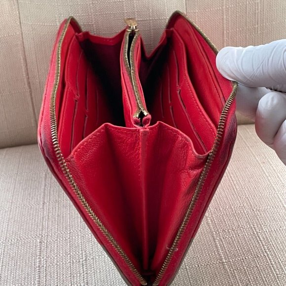 Celine Women Clutch Wallet Card Holder Red/Gray Genuine Leather Zip Around Purse - Picture 11 of 12